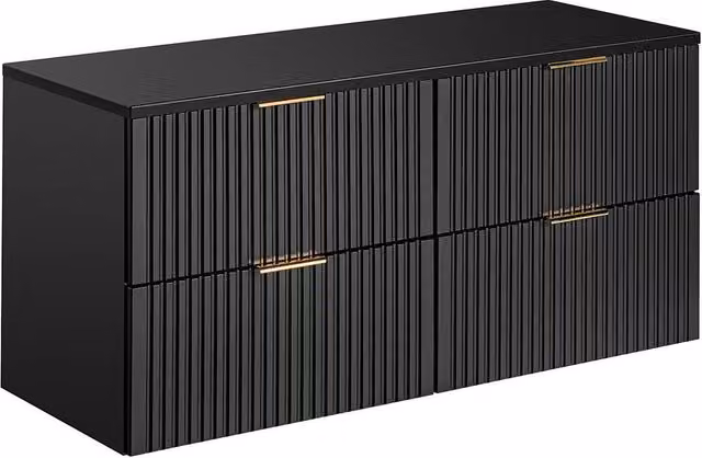 ZEVARA Black Ribbed Wall-Mounted Vanity Unit with Top, W: 120 cm, D: 46 cm, H: 57 cm