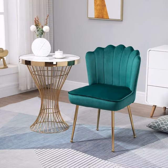 HOMCOM Art Deco Velvet Shell Luxe Accent Lounge Chair in Green and Gold