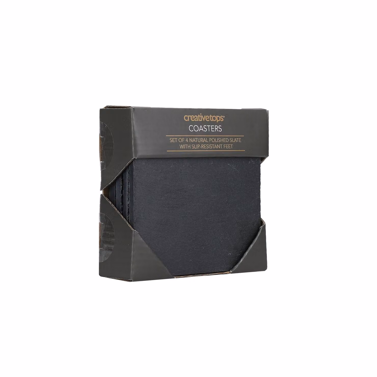 Creative Tops Naturals Set of 4 Square Slate and Cork Coasters in Black and Grey – 7