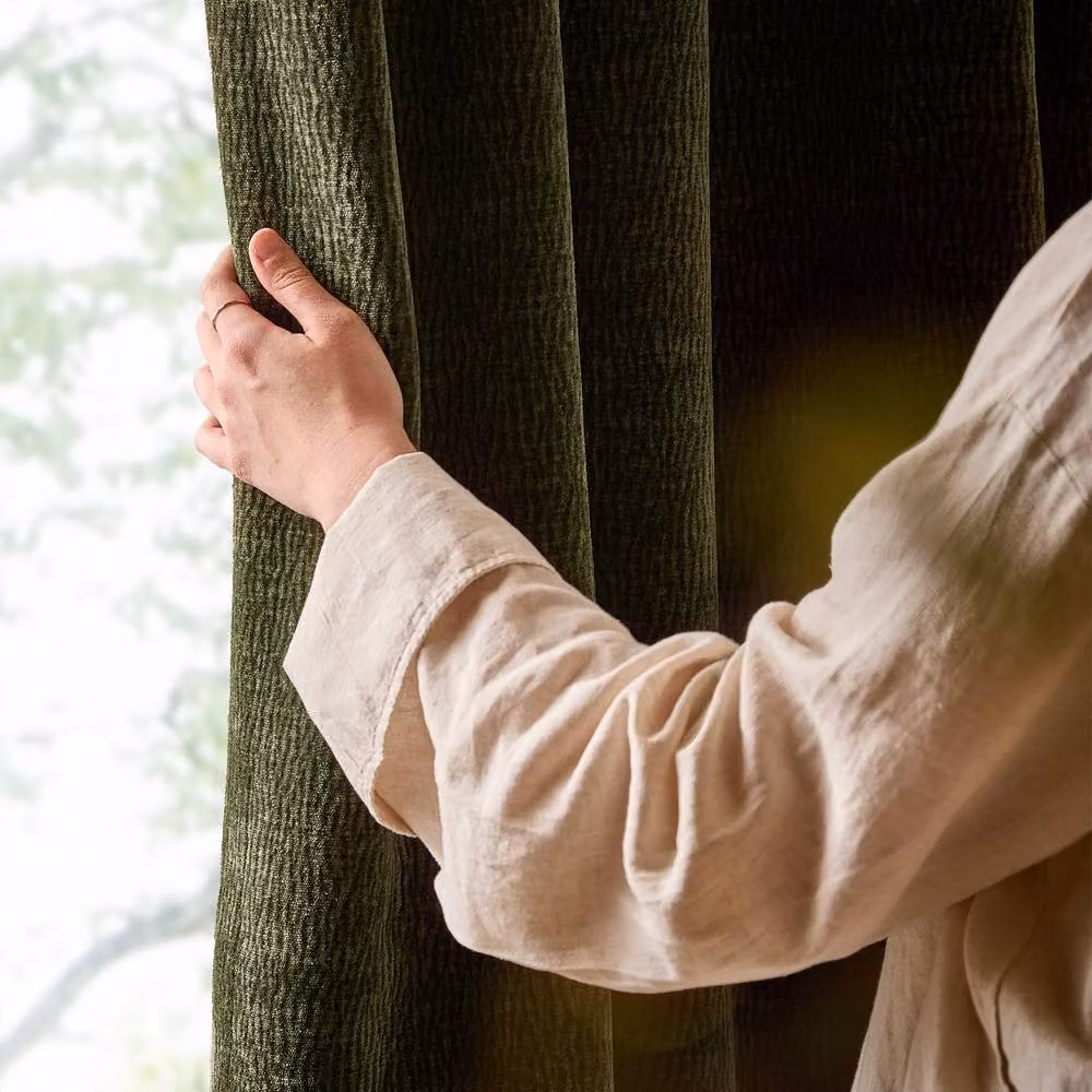Yard Heath Washed Velvet Fully Lined Eyelet Curtain Pair in Green, Width: 229 cm, Drop: 229 cm – 2