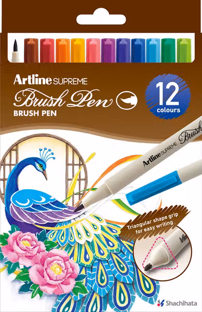 Artline Supreme Brush Pens, Multicolour, 12 Pack