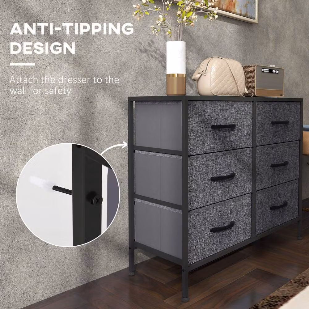 Wyld Haus Veroso 6 Drawer Storage Dresser in Black Metal and Grey Fabric, W/D/H: 80 x 30 x 62.5 cm – 5