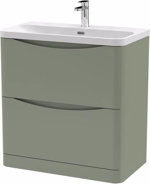 Balterley Modern Floor Standing 2 Drawer Bathroom Vanity with Ceramic Basin, Green, Width: 80 cm – 1