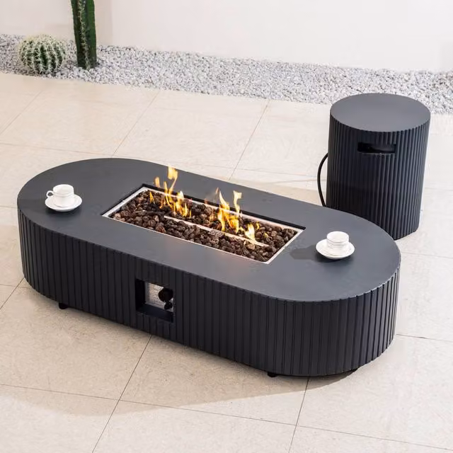 MIMO Outdoor Unique Design Gas Fire Pit Table with Functional Side Table in Matt Grey