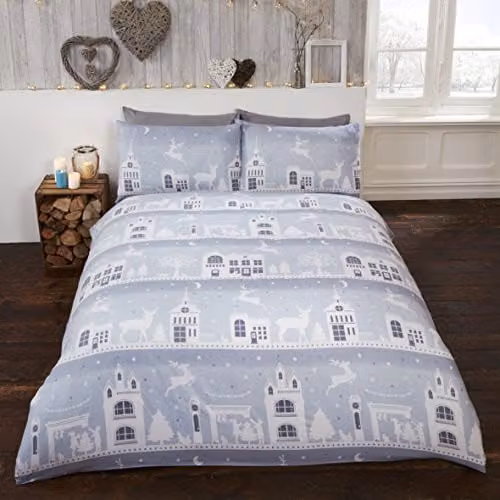 Rapport Home Reindeer Road Brushed Cotton Duvet Cover and Pillowcase Set in Silver/Grey, W/D/H: 135 x 200 cm and 90 x 200 cm
