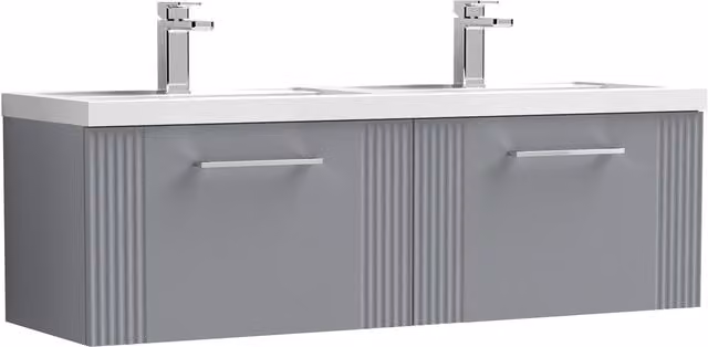 Balterley Wall Hung 2 Drawer Vanity Unit with 2 Polymarble Basins, Satin Grey, Width: 120 cm – 1