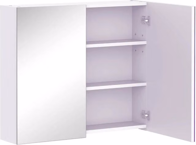 PAWNORA White Modern Bathroom Mirror Storage Cabinet with Soft Close Hinged Doors and Internal Shelves, W/D/H: 60.0 x 1.0 x 70.0 cm