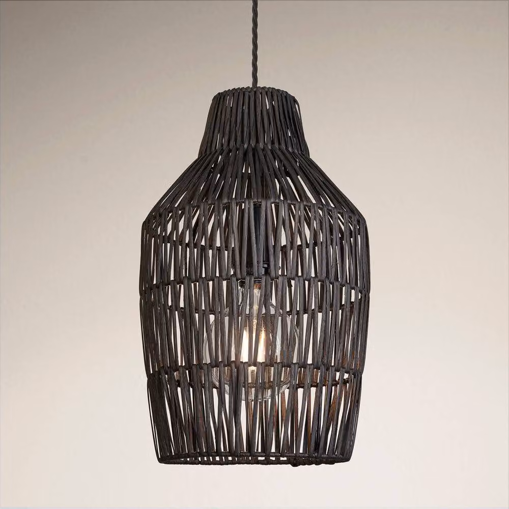 Industville Boho Rattan Ceiling Pendant Light in Black, Diameter: 27.94 cm – 2