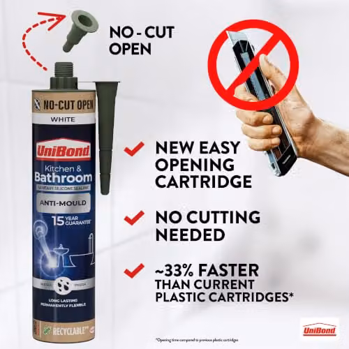 Unibond Mould-Resistant White Silicone Kitchen and Bathroom Sealant, 280 ml – 5