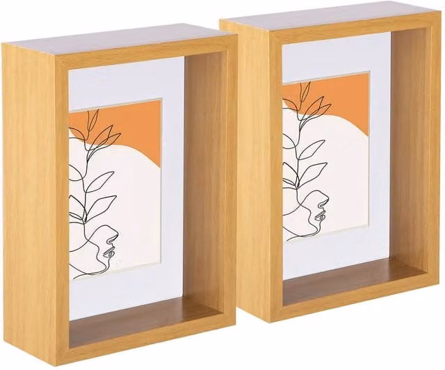 Nicola Spring Pack of 5 Modern Rectangular 3D Deep Box Photo Frames in White with Wood and Glass, W: 12.7 cm, H: 17.78 cm