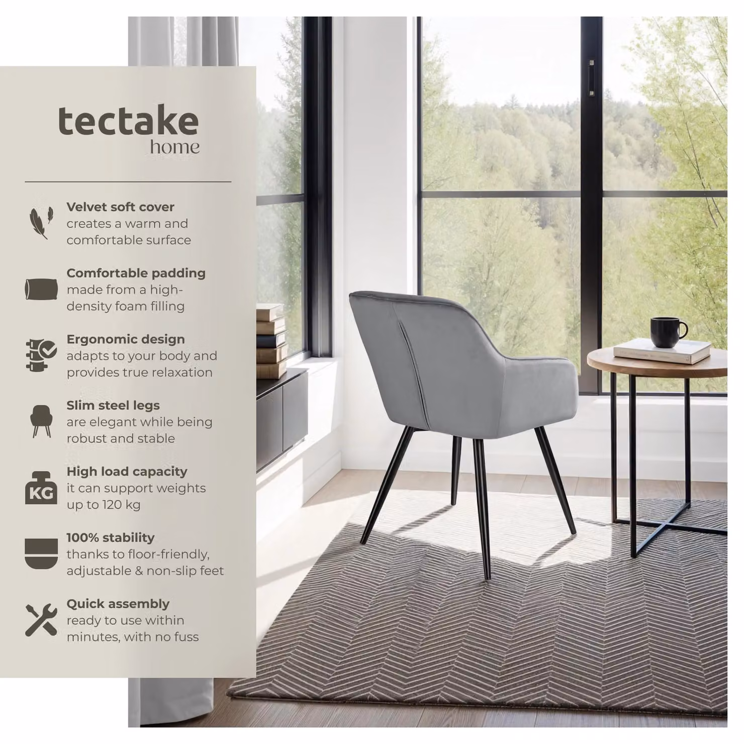 tectake Marilyn Velvet Dining Chair Set of 2 in Grey and Black – 2
