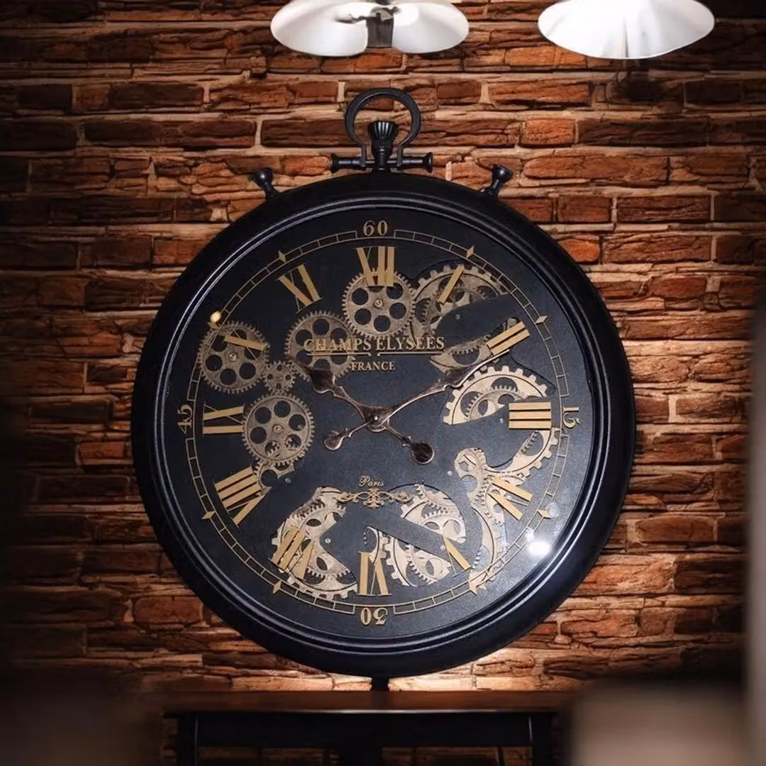 Minster Black Metal Gear Wall Clock, W62 x H62 x D8 cm – 6