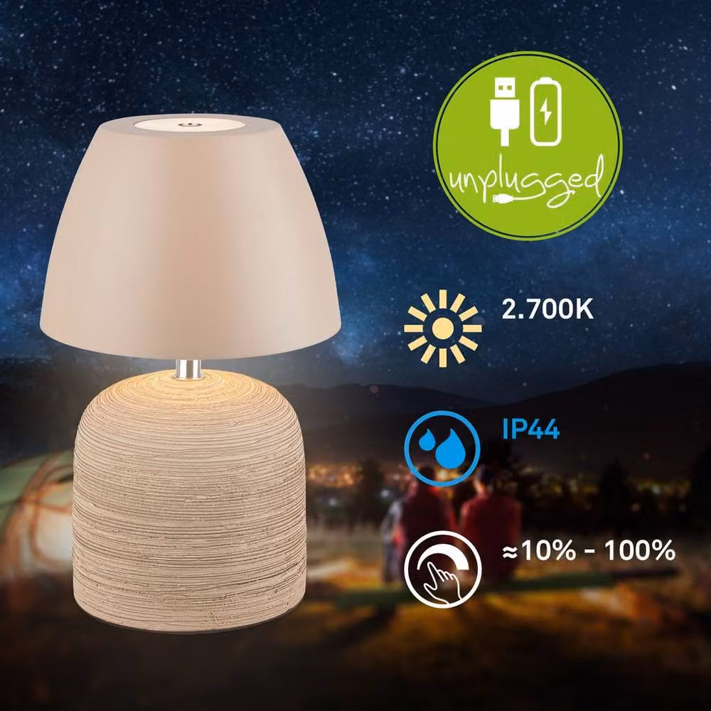 Briloner Rechargeable LED Table Lamp with Ceramic Base, Dimmable Touch Control, IP44 Water Splash Protection, Beige, H 22 cm x W 13.5 cm x D 13.5 cm – 3