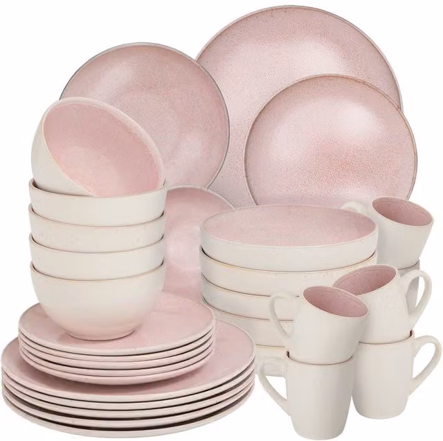 tectake Mare Glazed Stoneware Dinner Set for 6 People in Pink – 1