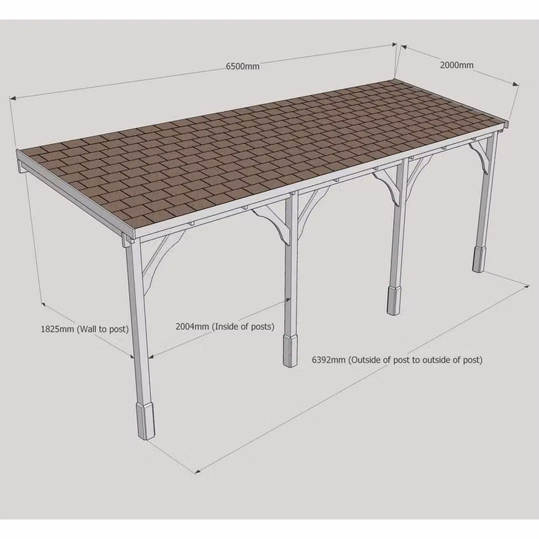 Rutland County Garden Furniture Ltd 4 Post Wood Carport with Bitumen Shingle Roof, Rustic Brown and Light Green, W: 650 cm, D: 270 cm, H: 200 cm – 2