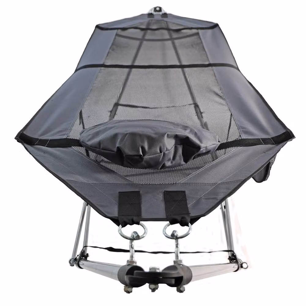 NESTLUNE Grey Fabric Hammock with Metal Stand and Sun Canopy for Garden and Terrace – 2