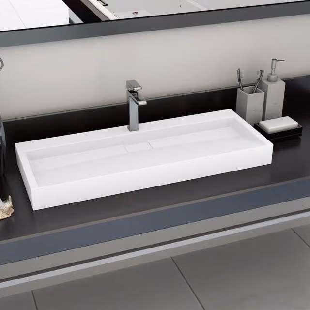 Berkfield Home White Mineral Cast Rectangular Wall Hung Wash Basin W/D/H: 120 x 46 x 11 cm