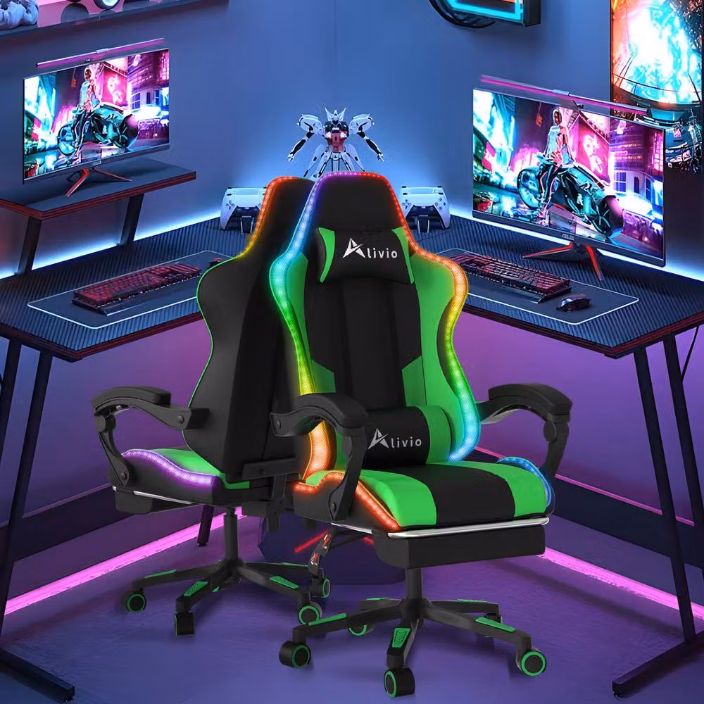 Alivio Wireless RGB LED Gaming Chair in Green with PU Leather and App Control – 2