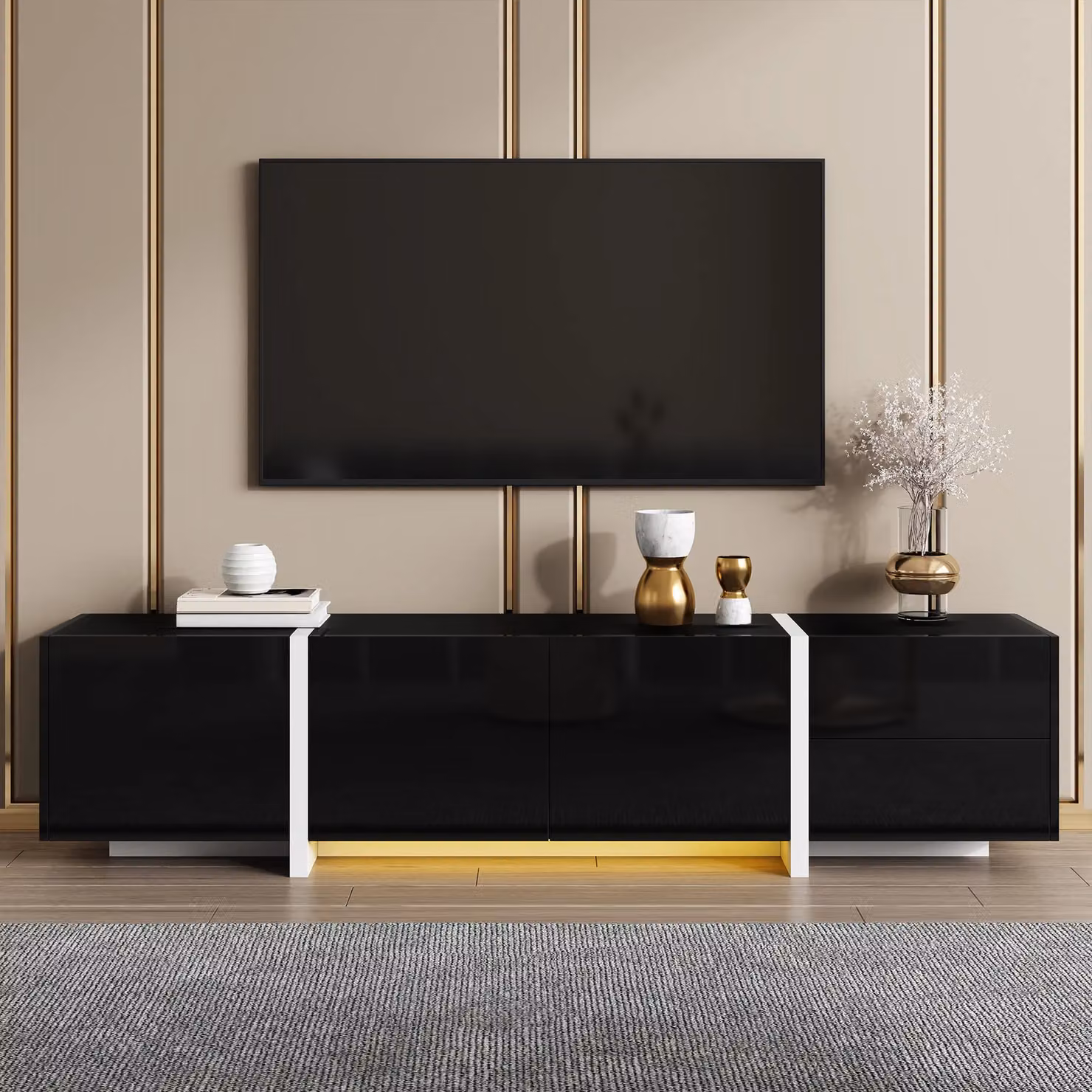 Matteo Modern High-Gloss TV Cabinet in Black and White – 3