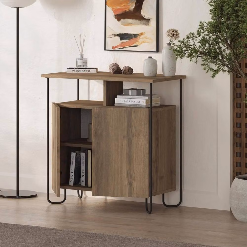 Havendro Industrial Dark Oak and Metal 2 Door Sideboard with Separated Shelving in Brown and Black – 3