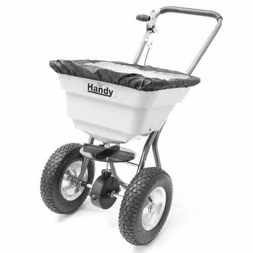 The Handy Manual Broadcast Spreader for Fertiliser, Grass Seed or Refined Ice Salts with 36kg Hopper and Adjustable Feed Control