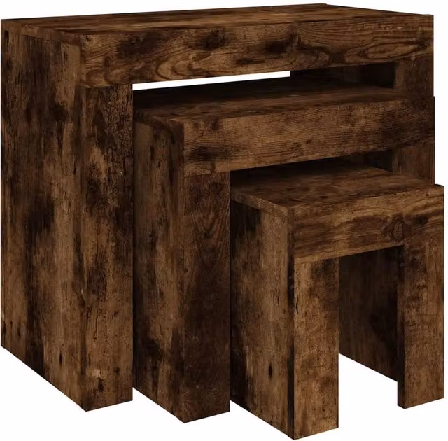 Berkfield Home Nesting Coffee Tables, 3 Piece Set in Smoked Oak Brown Engineered Wood – 1