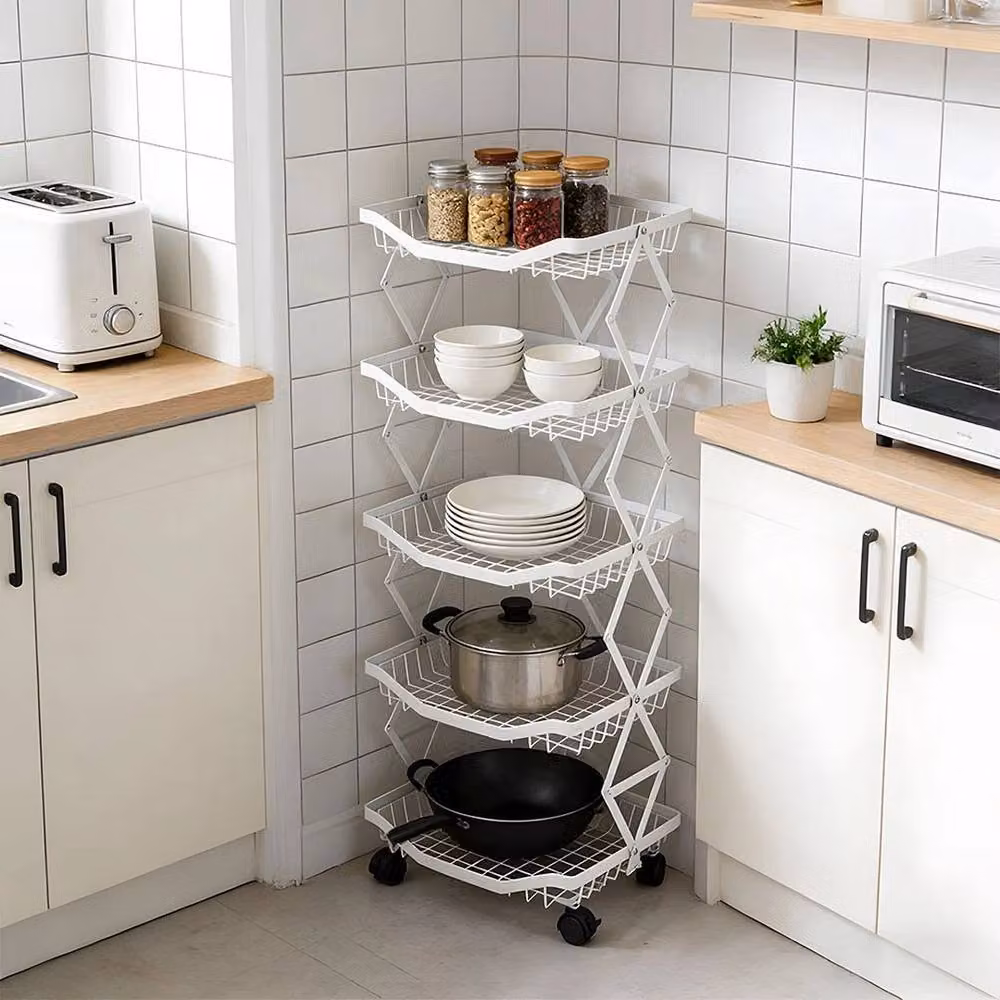 FORGEVIO White 5 Tier Metal Kitchen Trolley Cart for Fruit and Vegetable Storage – 2