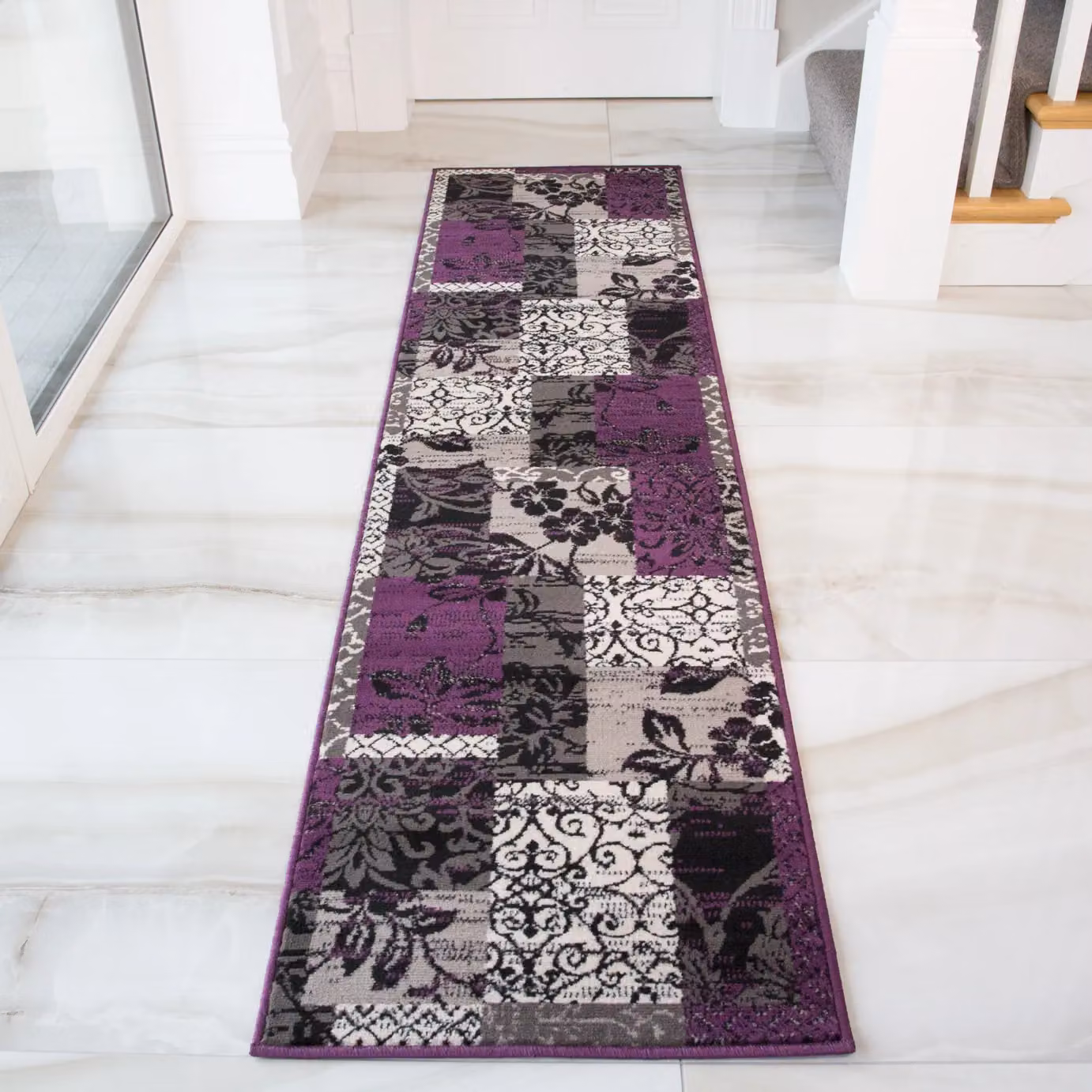 Kukoon Traditional Patchwork Living Area Rug in Purple, Black and Grey, W: 160 cm, D: 230 cm – 6