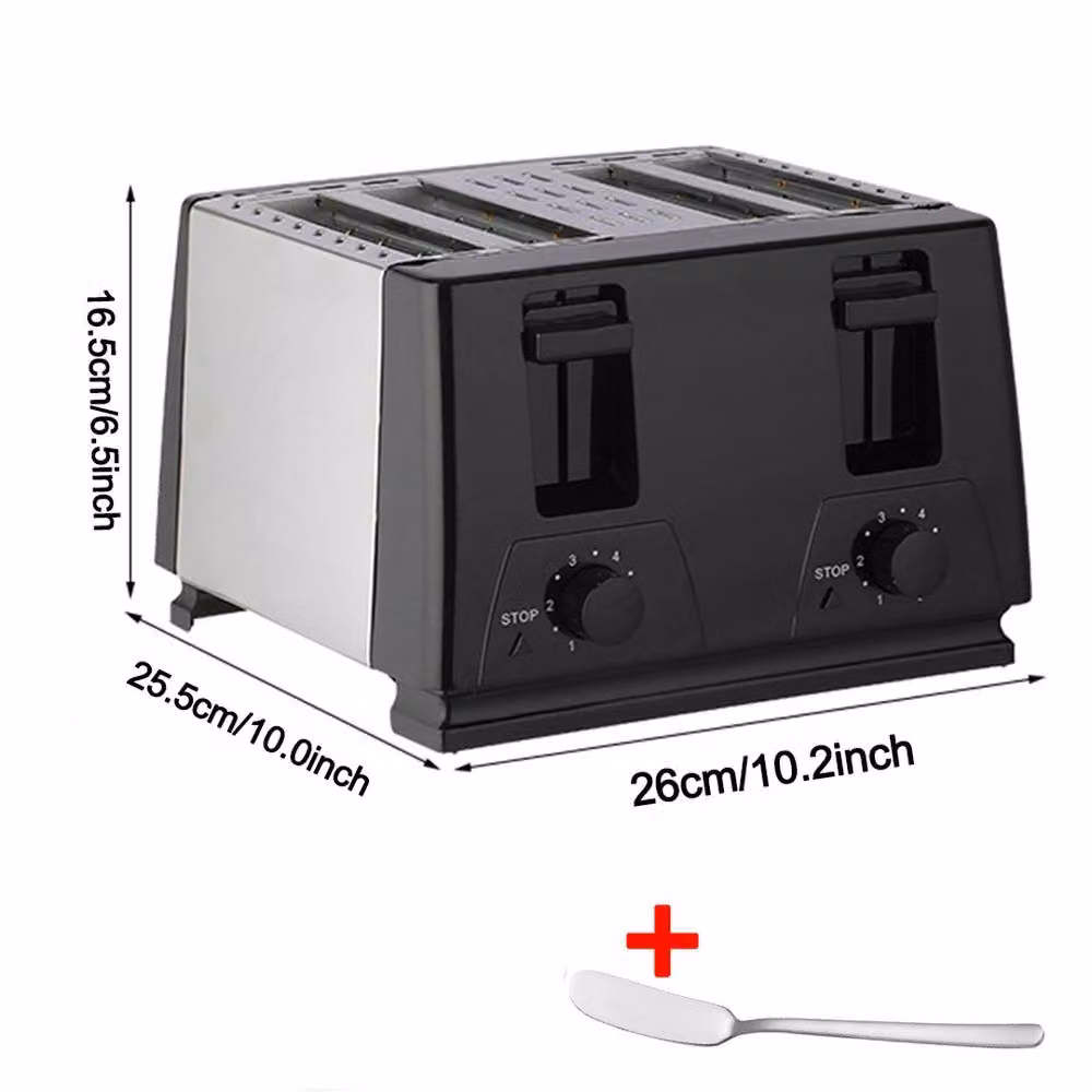 Ventryn 4 Slice Black Toaster with Variable Browning, Defrost and Reheat Functions – 2