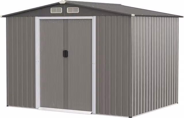 Gymax Galvanised Steel Tool Shed with Foundation and Double Doors, Beige, W: 260 cm, H: 180 cm – 1