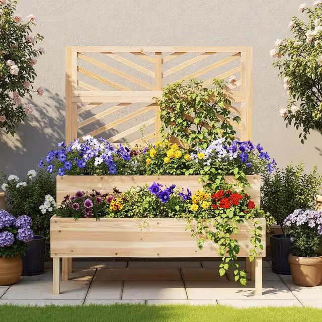 Yaheetech 2-Tier Brown Wooden Raised Garden Bed for Vegetables, Herbs and Ornamental Plants