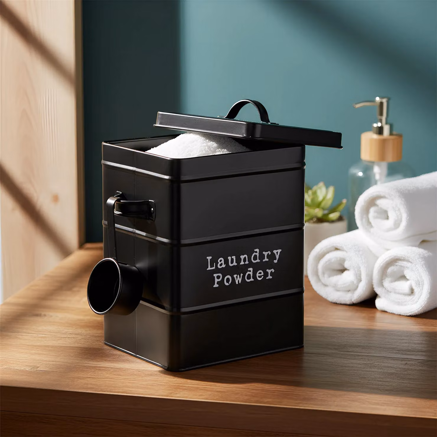 Harbour Housewares Black Coated Steel Washing Powder Storage Container Tin – 12