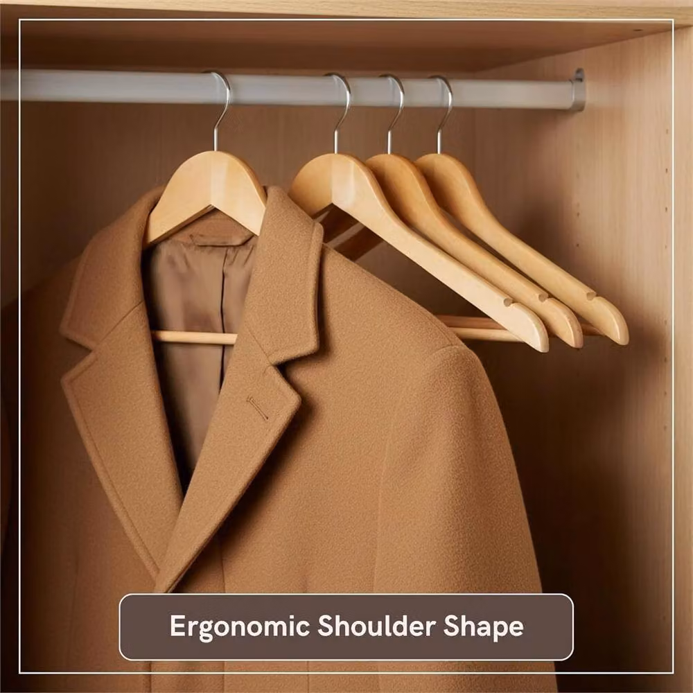 Kelvenix Set of 20 Wooden Coat Hangers with Trouser Bar in Brown – 2