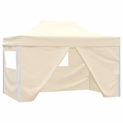 vidaXL Foldable Pop-Up Tent with 4 Side Walls, White/Beige, W: 300 cm, D: 315 cm, H: 231 cm