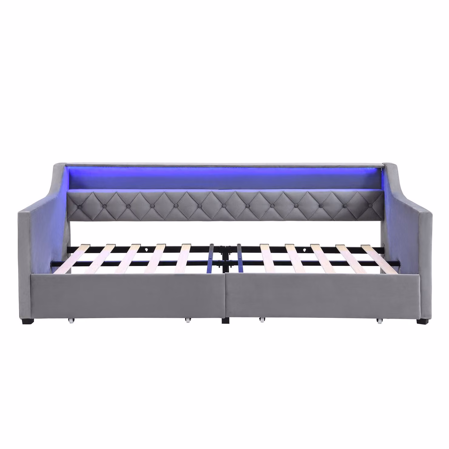 Aosom.UK Grey Velvet Upholstered Single Sofa Bed with 2 Drawers, Under-Bed Light Strip and USB Charging Port, L x W x H: 206 x 104 x 74 cm – 2