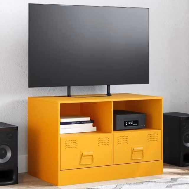 Berkfield Home TV Cabinet in Mustard Yellow Metal, W/D/H: 67 x 39 x 44 cm