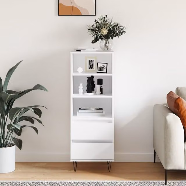 Berkfield Home White Highboard in Matt Engineered Wood, W/D/H: 40 x 36 x 110 cm