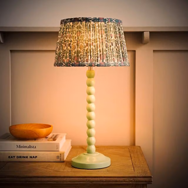 ValueLights Bobbin Bobble Table Lamp with Floral Pleated Taper Shade and Bulb in Green – 1