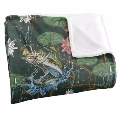 JQ Licensing Bass Fishing Tiki 2 Silky Touch Super Soft Fleece Throw Blanket in White, W/D/H: 152 x 127 cm – 2