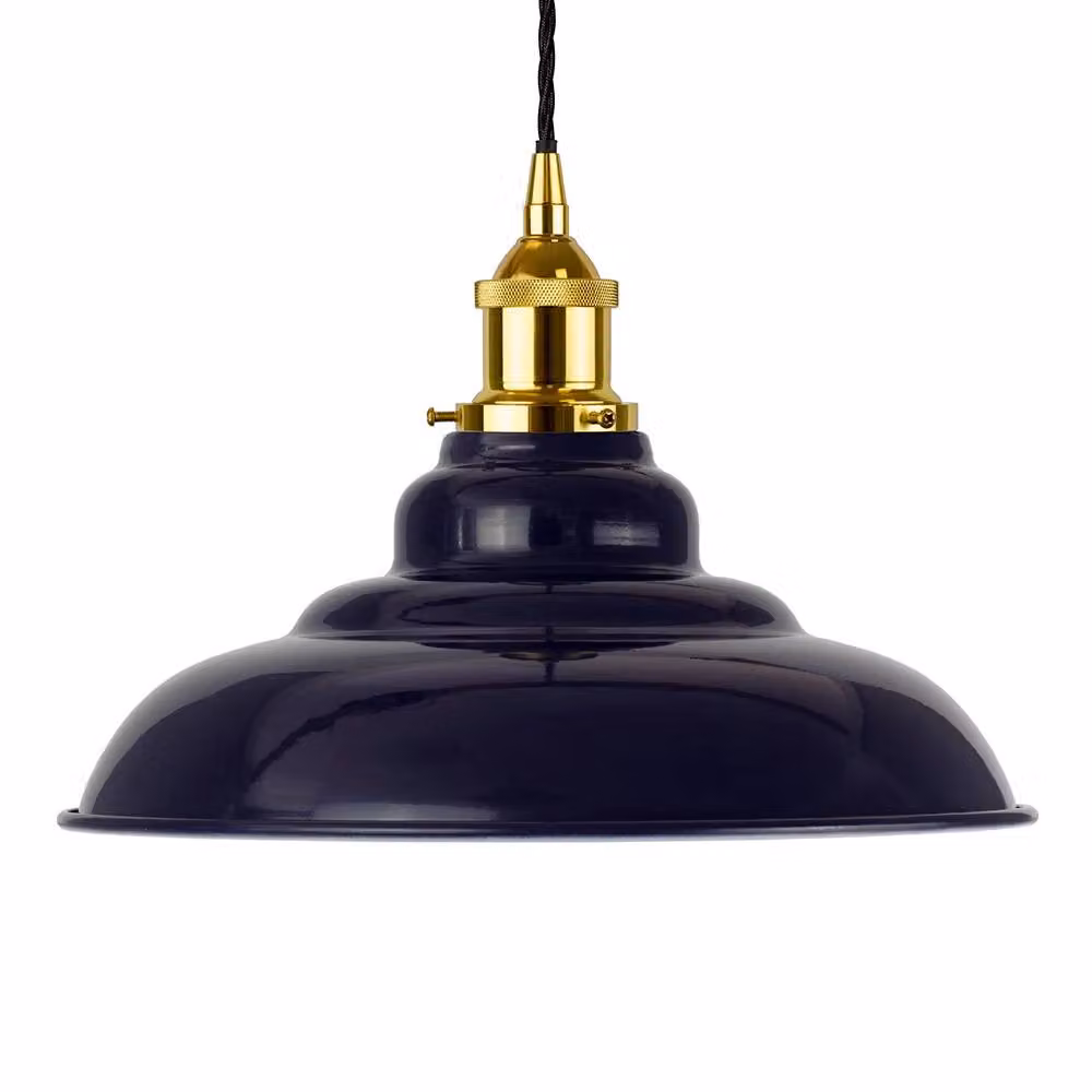 SE Home St Edmund's Navy Blue Pendant Light with Polished Brass and Black Twisted Detail – 3