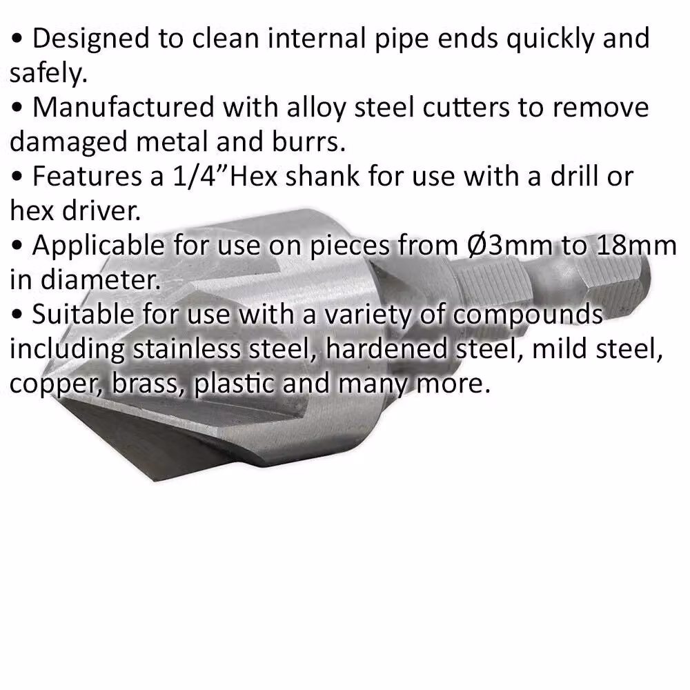 Loops Internal Deburring and Chamfer Tool, 3mm to 18mm Diameter, 1/4" Hex Shank, Silver Alloy Steel – 2
