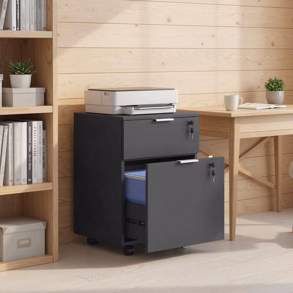 STILVORA Two-Drawer Lockable Filing Cabinet with Castors in Black, W: 40.0 cm, D: 42.0 cm, H: 60.0 cm – 10
