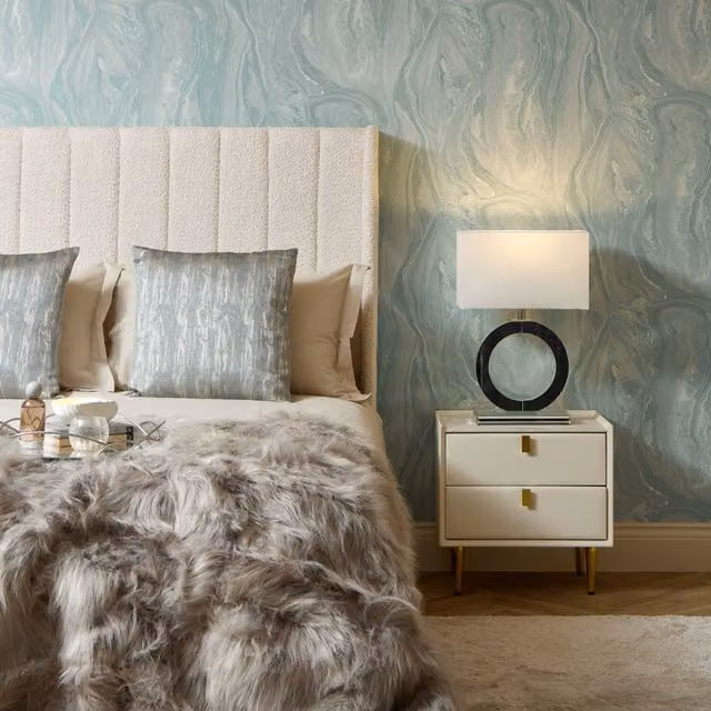 I Love Wallpaper Abstract Metallic Wallpaper in Blue, Pearl and Yellow