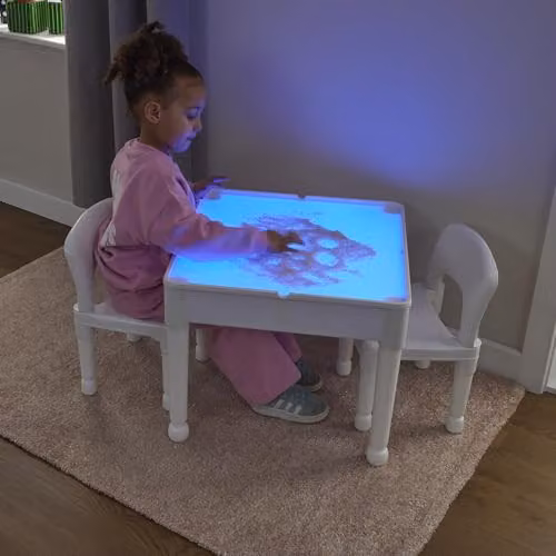 Liberty House Toys Kids LED Light Table and Two Chairs Set, White with Black Accents, H43 x W51 x D51 cm – 2
