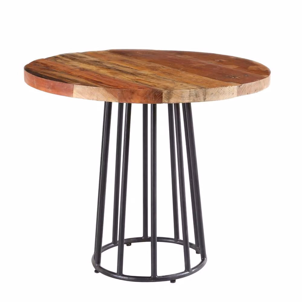 Wyld Haus Seattle Round Reclaimed Wood Dining Table with Metal Base in Brown, Diameter: 90 cm, Height: 78 cm – 2