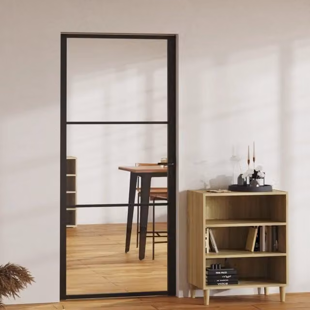 Berkfield Home Modern Interior Door with ESG Glass and Aluminium, Black, W: 93 cm, H: 201.5 cm – 1