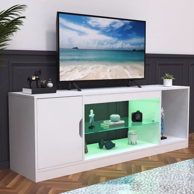 EONLION Modern Matt White LED TV Stand Cabinet Unit with Integrated Lighting, W: 100 cm, H: 52.5 cm, D: 36 cm, H: 36 cm