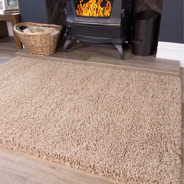 The Rug House Soft Value Deep Shaggy Pile Rug in Beige, W: 150 cm, D: 80 cm