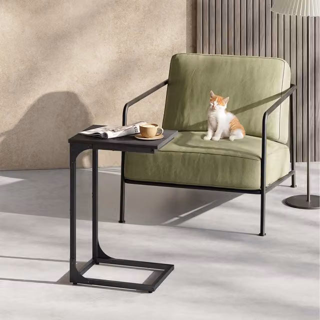 VASAGLE Grey C-Shaped Side Table and Bedside Table