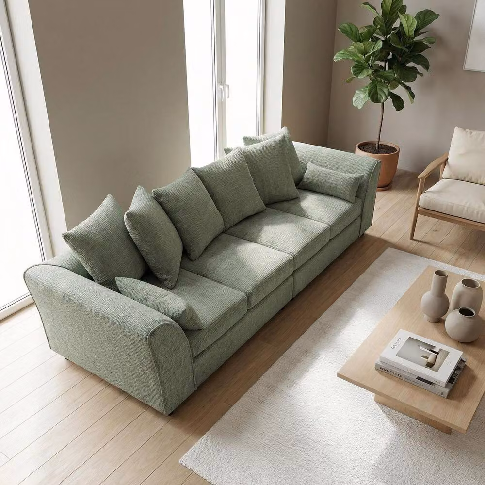 Abakus Direct Jumbo Chenille 4 Seater Sofa in Light Green with Deep Seats and Angular Arms – 2